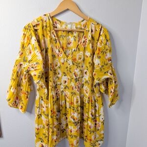 Spense Yellow Floral Cold Shoulder Blouse Women’s 3X Boho Peasant Top